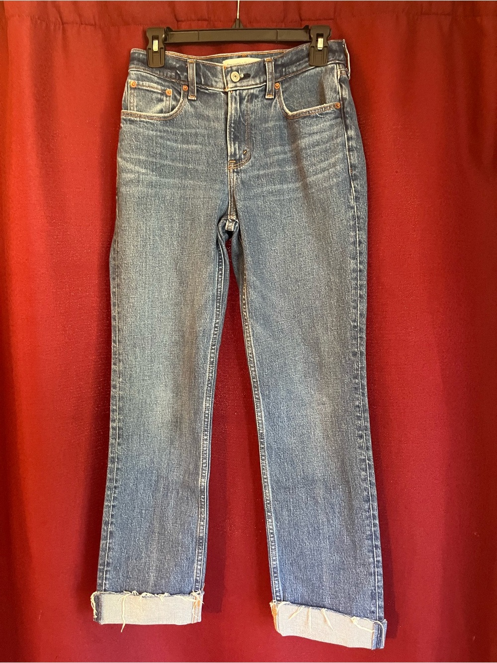 Abercrombie & Fitch Women's 0 Reg 90’s Mid Rise Straight-Leg Cuffed Blue Jeans
